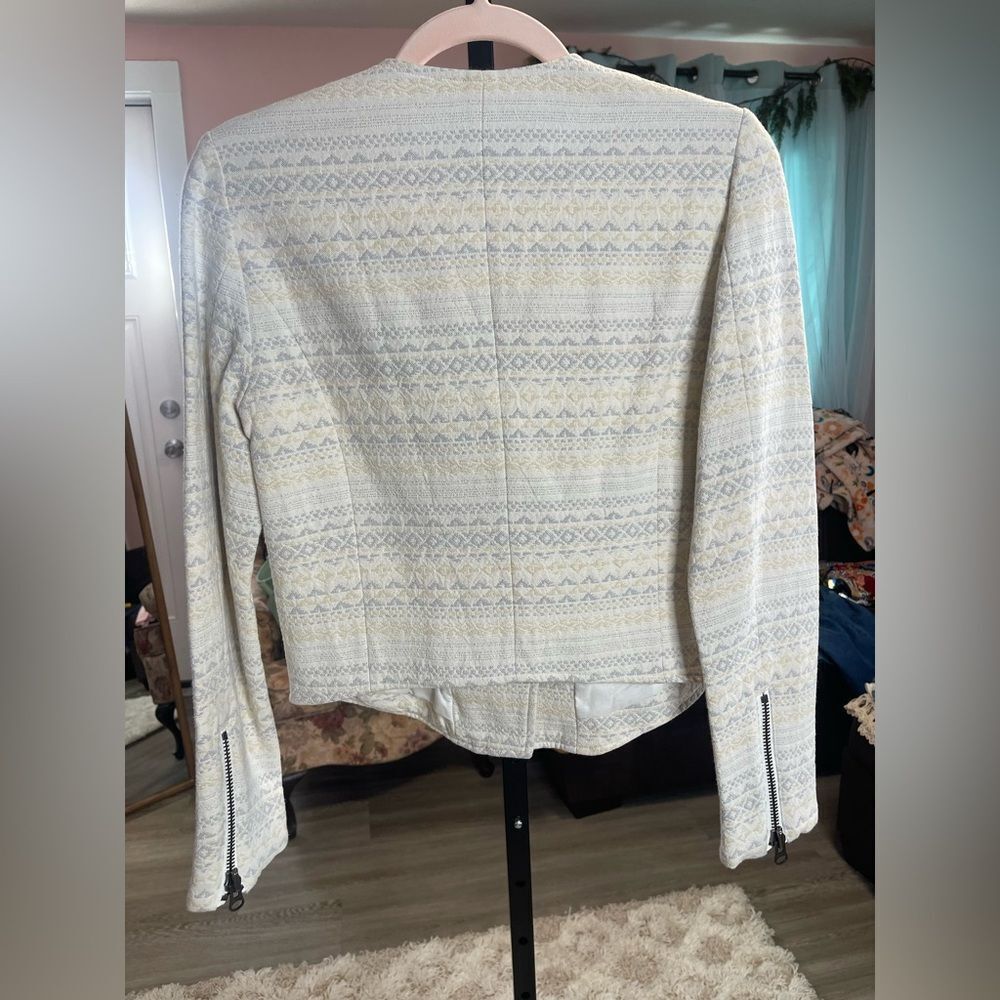 Joie Tweed Moto Jacket Neutral Cream Gray Cotton Blend Zip Women’s Small NWT - Picture 5 of 6